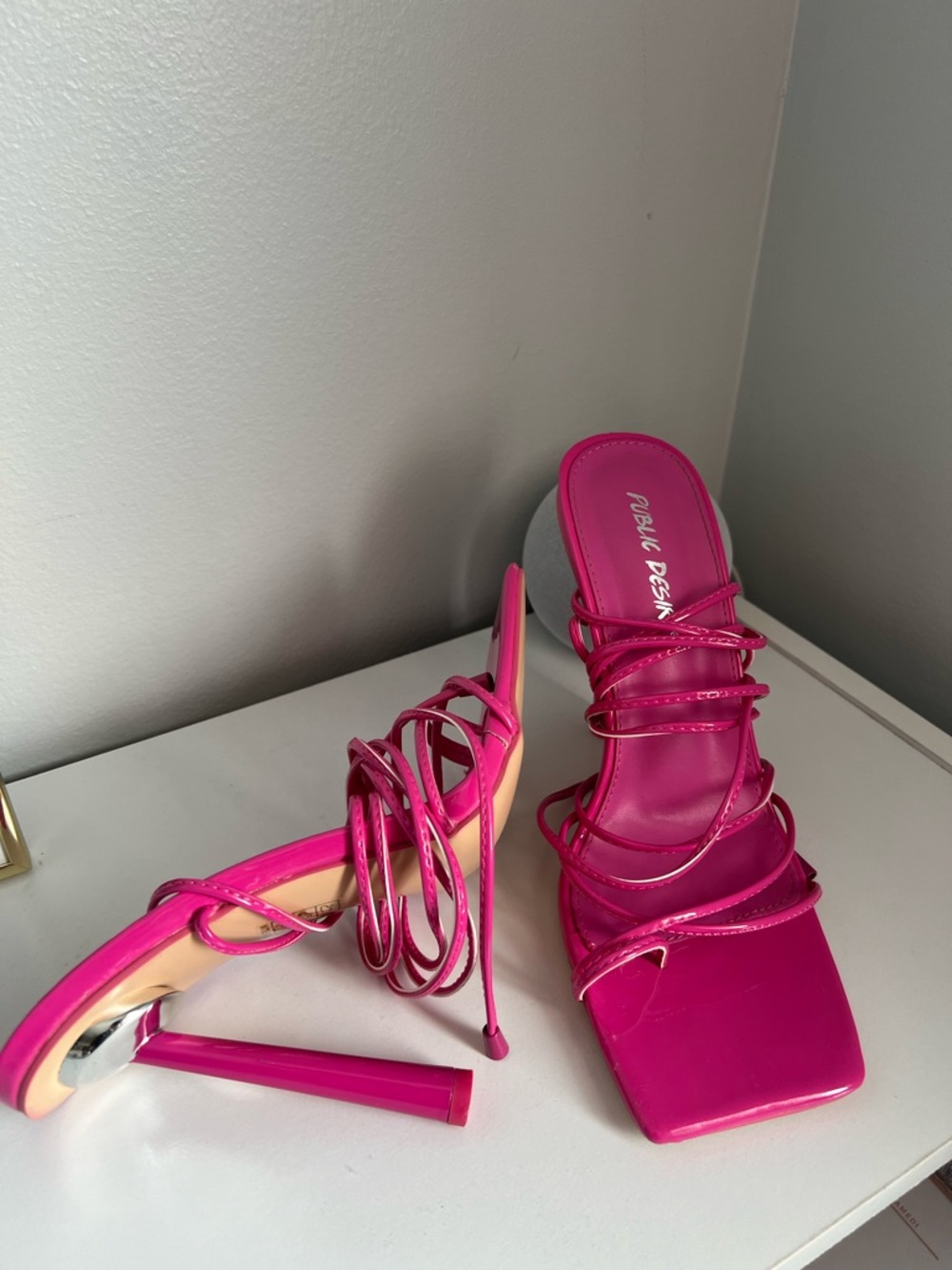 Square Toe Lace Up Stiletto Heels - US 8